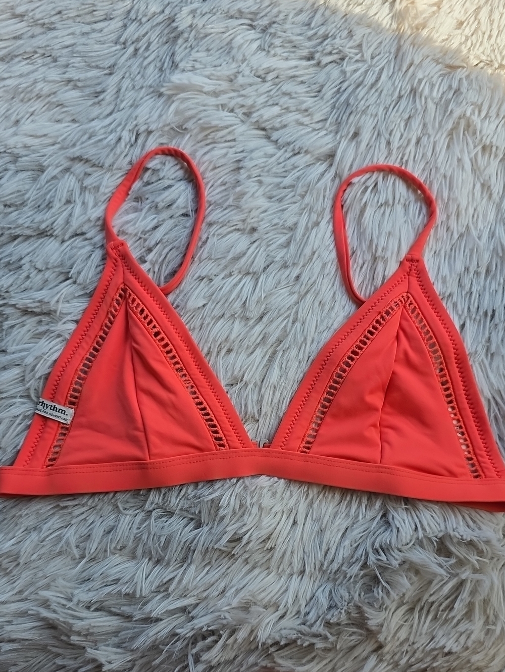 Rhythm. Coral Ladder-Stitch Triangle Bralette